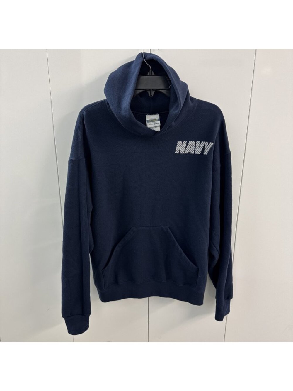 U.S. Navy Hoodie Men’s L Blue Pullover Sweatshirt Made in USA Military Logo